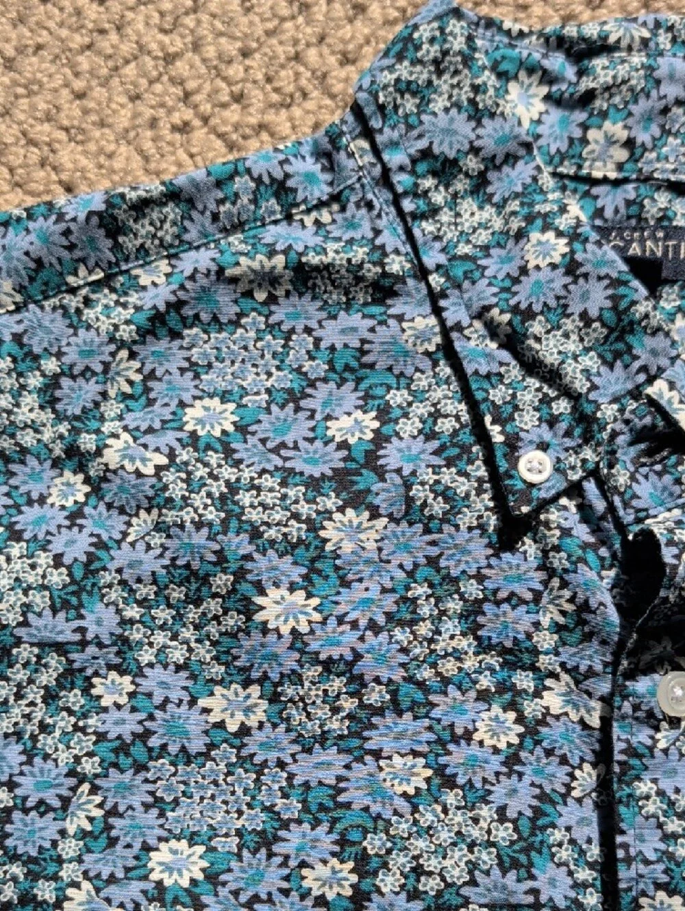 Men's Blue Floral Button-Down Elevated Smart Casual Shirt L
